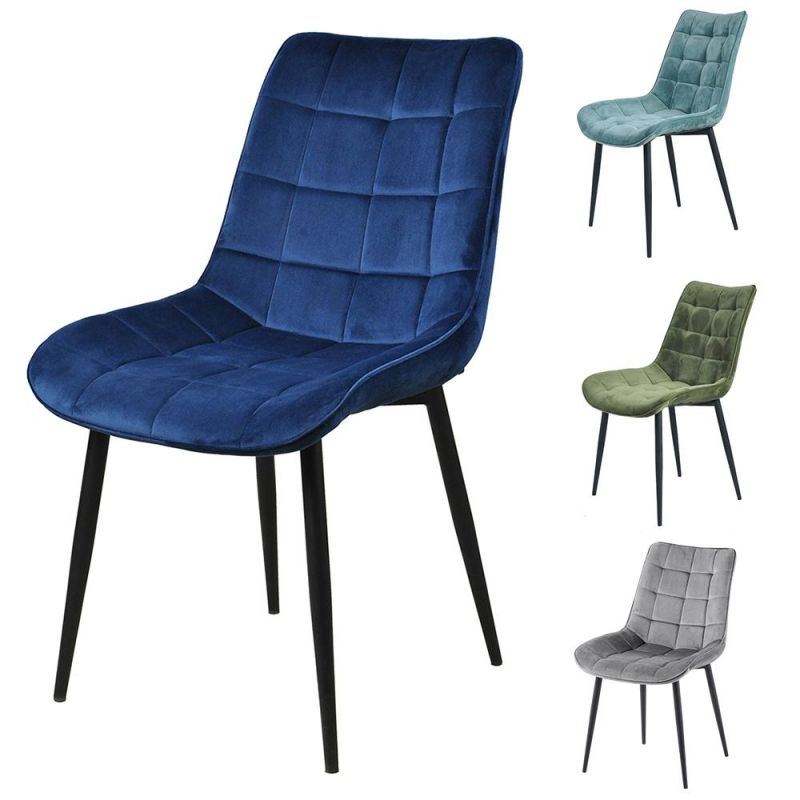 Home Furniture Coffee Hotel Luxury Upholstered Soft Back Velvet Fabric Dining Chair with Metal Legs