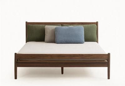 Nordic Style Master Bedroom Black Walnut Backrest Solid Wood Double Bed 0001