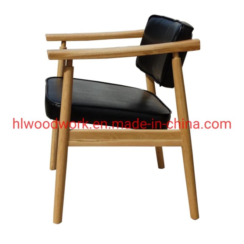 Leisure Chair Dining Chair Oak Wood Frame Natural Color Black PU Cushion Wooden Chair furniture Dining Room Furniture