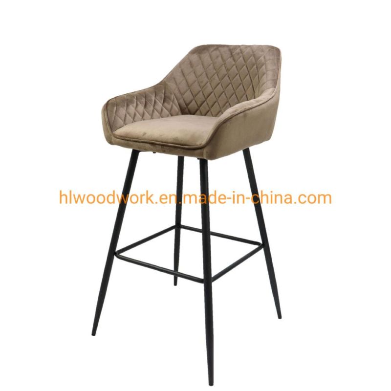 Luxury Type Back Design Coffee Dessert Shop Breakfast Kitchen Bar Stool High Chair with Install Non-Slip Mute Foot Fabric Bar Chairs Metal, Bar Stools