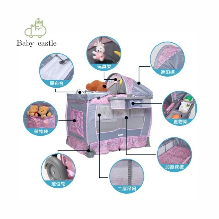 210d Multifunction Baby Bed Folding Playpen Infant Cot Baby Crib with Ce Certificate