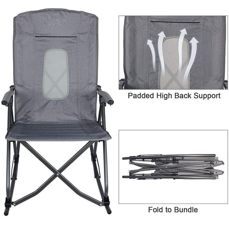 Portable Folding Camping Rocking Chair High Back Hard Armrest