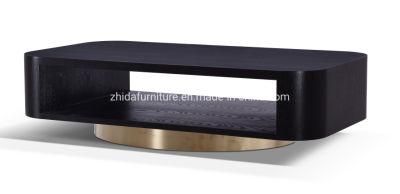 Living Room Furniture Rectangular Wooden Coffee Table with Metal Base