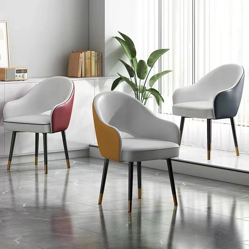 Okay Wholesale Design Room Furniture Nordic Velvet Fabric Modern Luxury Dining Chairs Metal Legs Black Gold PU Dining Chair