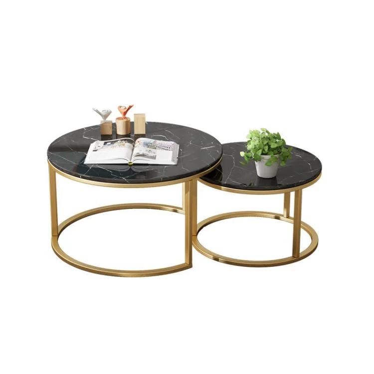 Modern Home Living Room Furniture Side Table Metal Frame Marble Coffee Table Set
