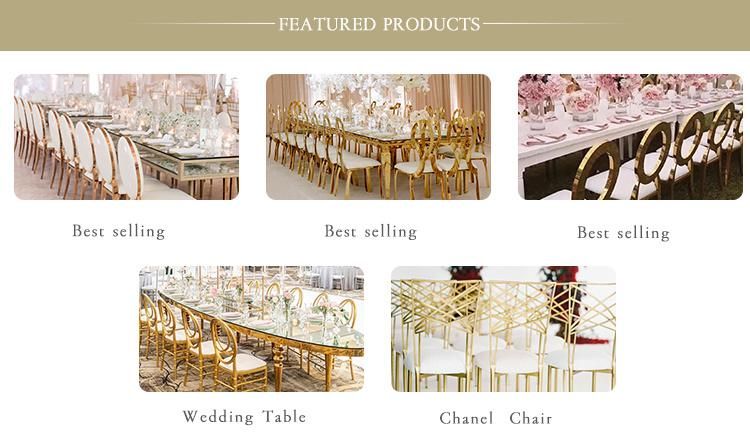 Rental Wedding Banquet Oval Gold Glass Stainless Steel Event Wedding Table