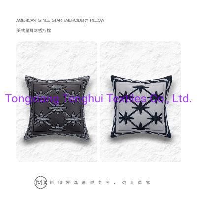 Fabric Design American Style Star Embroidery with Leather Copy Material for Pillow