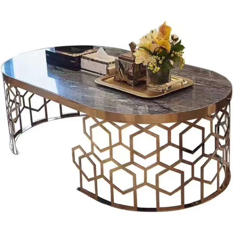 Zhida Foshan Home Furniture Manufacturer Hot Sale Wholesale Light Luxury Living Room Center Table Modern End Table Golden Frame Coffee Tea Table