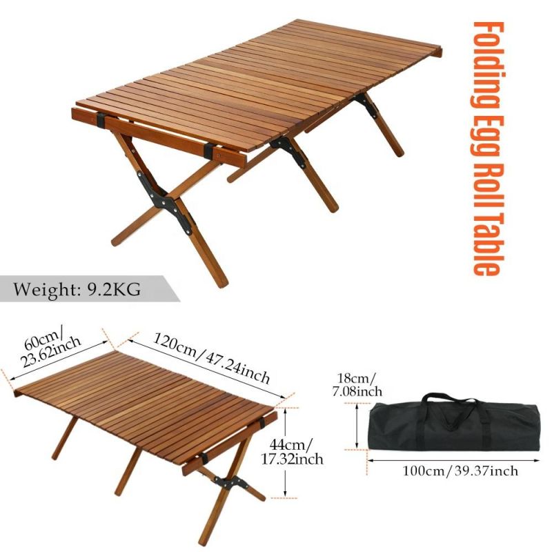 Camping Wooden Foldable Table Bamoo Egg Roll Table