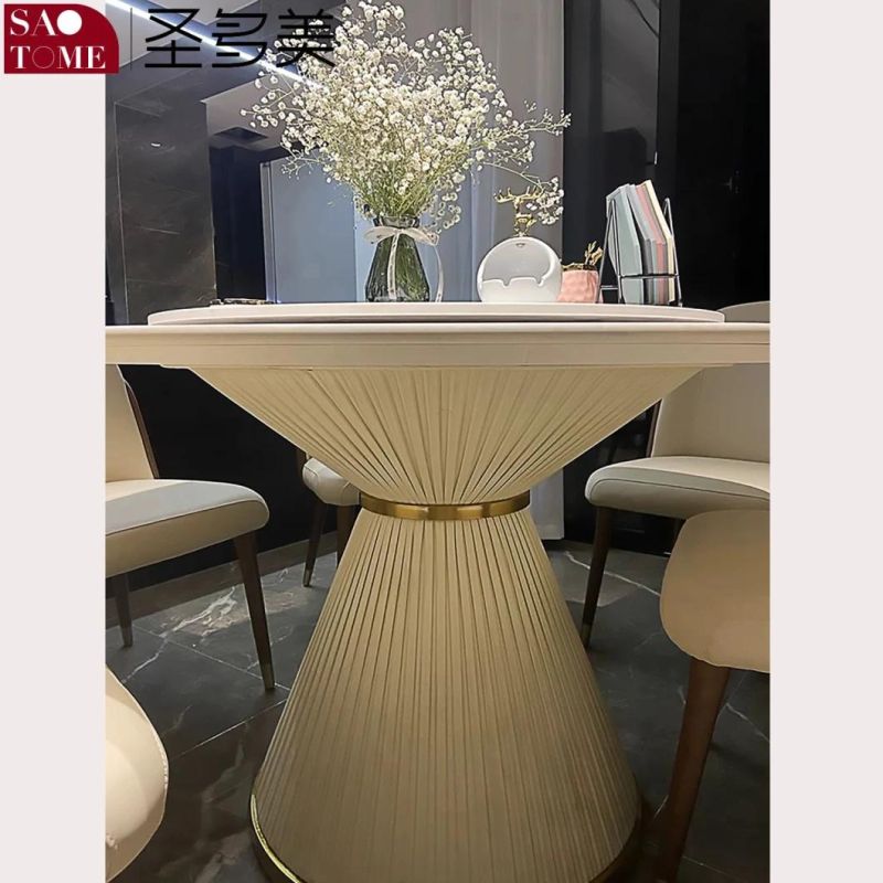 Round Stainless Steel + Carbon Rock Plate Oval Dining Hotel Table Chair