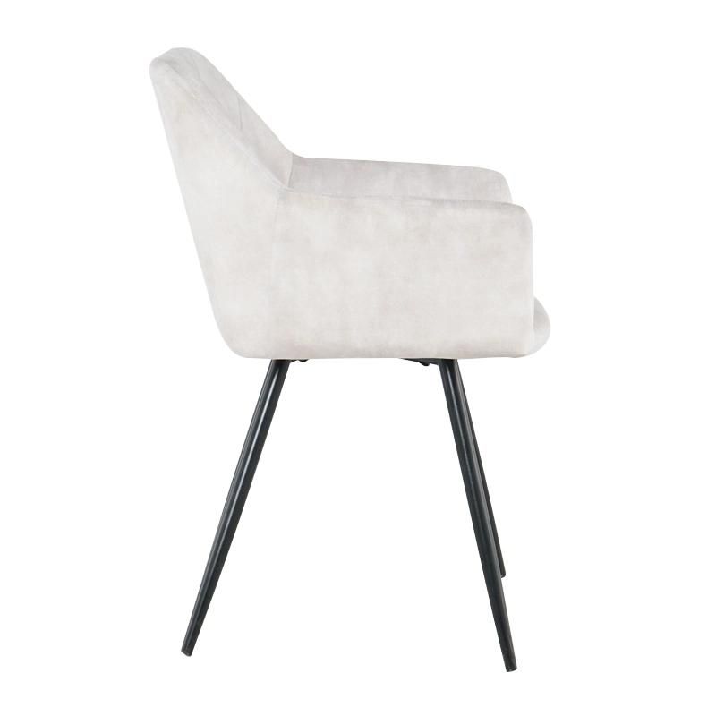 European Luxury Upholstered Restaurant Dining Chairs Metal Foot White Velvet Fabric Dining Chair