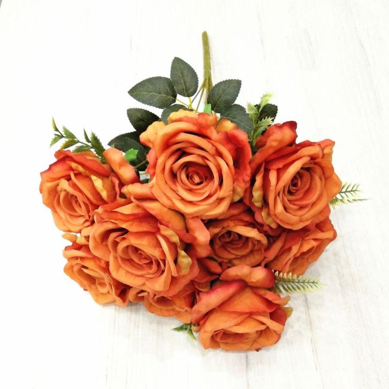 Decorative Silk Fabric Flowers 9 Heads Artificial Flowers Rose Wedding Bouquets for Sale