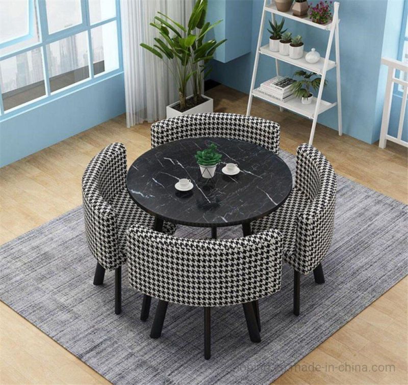 Black MDF Marble Top Luxury Round Wood Dining Table Chair Hotel Furniture Modern High Back Blue Living Room Chair Shining Steel Chair