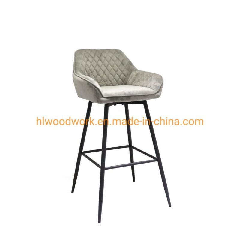 Luxury Type Back Design Coffee Dessert Shop Breakfast Kitchen Bar Stool High Chair with Install Non-Slip Mute Foot Fabric Bar Chairs Metal, Bar Stools