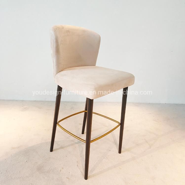 Modern Italian Fabric Top Wood Bar Stool Wooden Bar Chair with High Legs