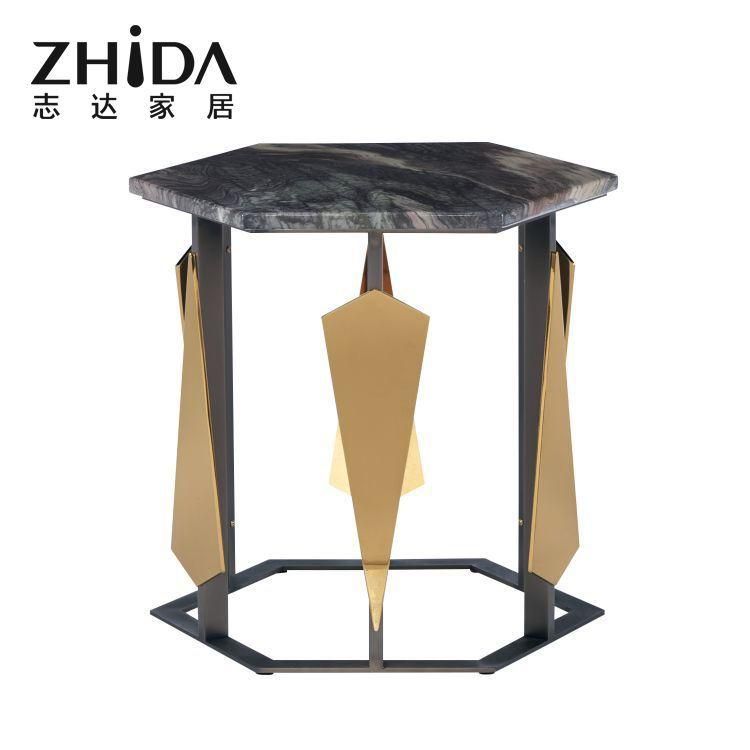 Metal Golden Gold Stainless Steel Tea Table Living Room Home Furniture White Marble Square Luxury Coffee Table Modern Center Table