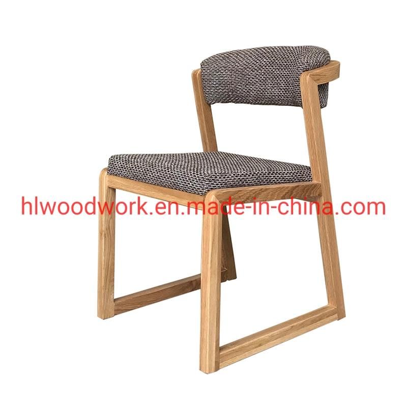 Dining Chair H Style Oak Wood Frame Brown Fabric Cushion Study Chair