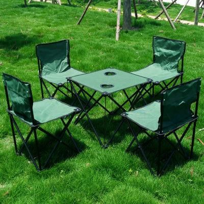 Outdoor 4 Camping Chairs Set with Foldable Table 600d Oxford Steel Pipe Beach Chairs