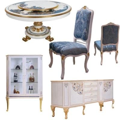 French Furniture Wood Round Dining Table with Cellaret and Sideboard in Optional Furniture Painting Color and Dining Chairs