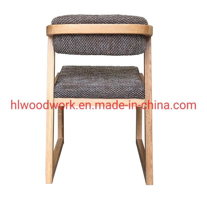 Dining Chair H Style Oak Wood Frame Brown Fabric Cushion Office Chair