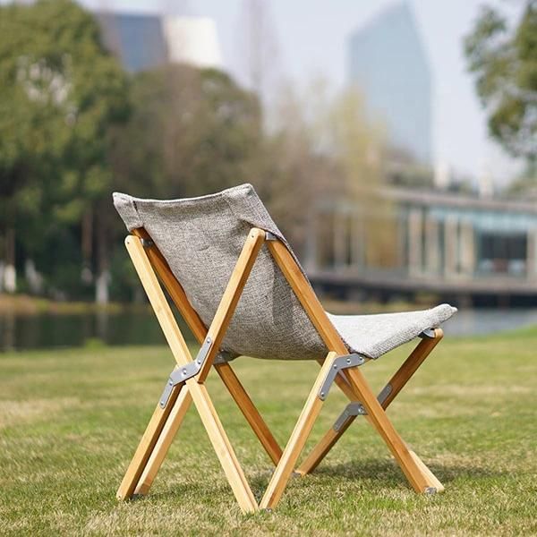 Customized Beach Chair Beech Linen Fabric Easy Foldable Outdoor Camping Folding Wood Chairs