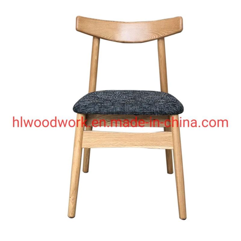 Dining Chair Oak Wood Frame Natural Color Fabric Cushion Grey Color K Style Wooden Chair Dining Room Chair