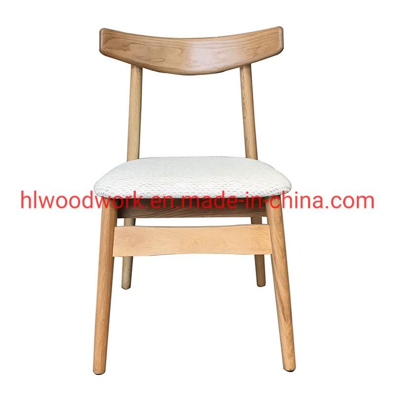 Dining Chair Oak Wood Frame Natural Color Fabric Cushion White Color K Style Wooden Chair Furniture Hotel Furniture