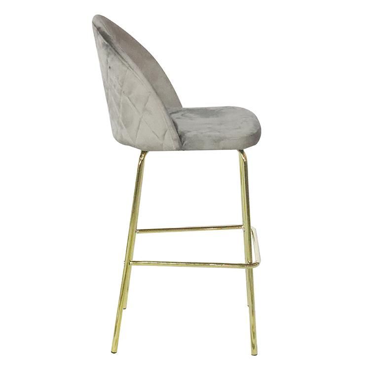 Hot Sale Nordic Modern Velvet Fabric Iron Leg High Bar Furniture Stools Bar Chairs