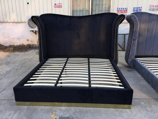 Fabric Uphostered Bed with Nails and Metal Frame