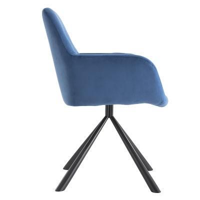 Sky Velvet Dining Chair with Wooden Legs Armrest Hotel Dinner Chair Restaurant Upholstered Chair