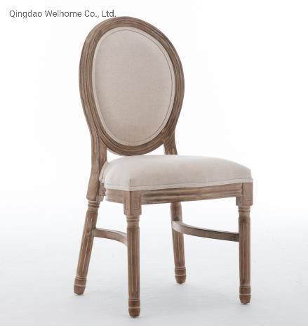 Stackable Beige Linen Fabric Tufted Louis Chair for Events