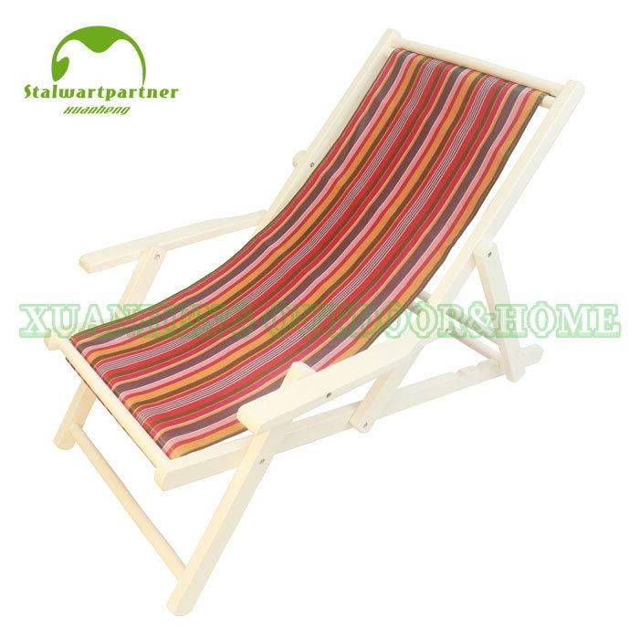 Single Portable Sun Beach Lounger Wooden Folding Deck Chair