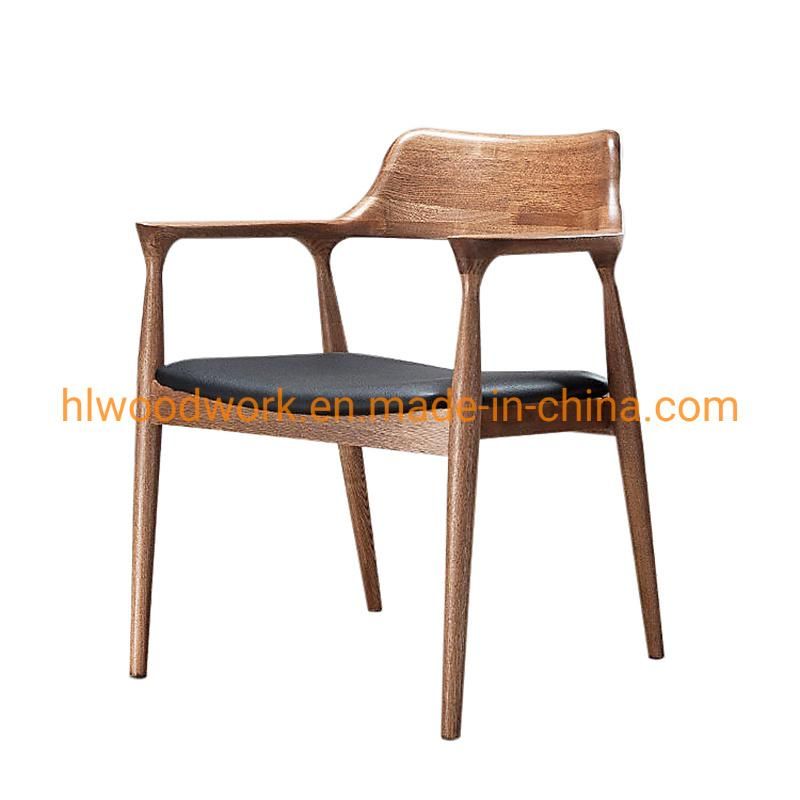 High Quality Hot Selling Modern Design Furniture Dining Chair Oak Wood Walnut Color Black PU Cushion Wooden Chair Hotel Furniture Hotel Armchair Dining Chair