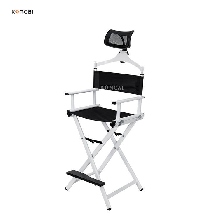 Koncai Professional Foldable White Aluminum Makeup Artist Director Chair with Headrest