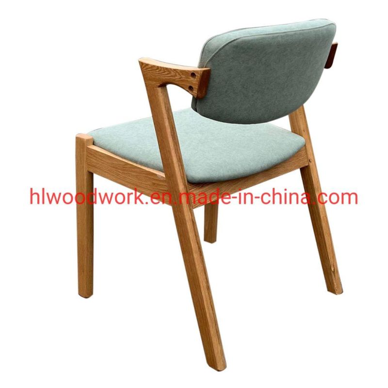 Oak Wood Z Chair Oak Wood Frame Natural Color Green Fabric Cushion and Back Dining Chair Coffee Shop Chair Office Chair Hotel Chair