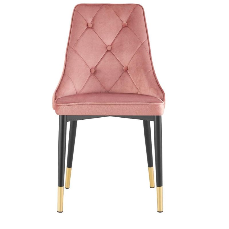 French Restaurant Room Luxury Modern Designer Upholstered Velvet Upholstery Metal Leg Tufted Pink Dining Chairs