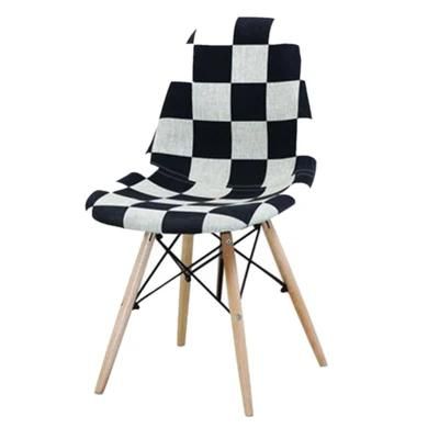 Cheap Home Furniture Wholesale Luxury European Design Modern Patchwork Fabric Dining Chair with Wood Legs