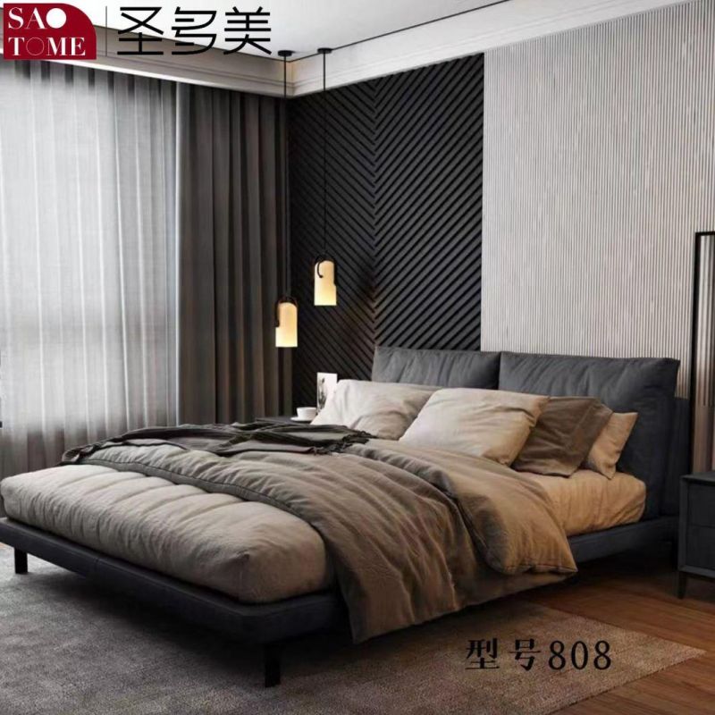 Modern Bedroom Hotel Furniture Dark Grey Tech Fabric Double Bed