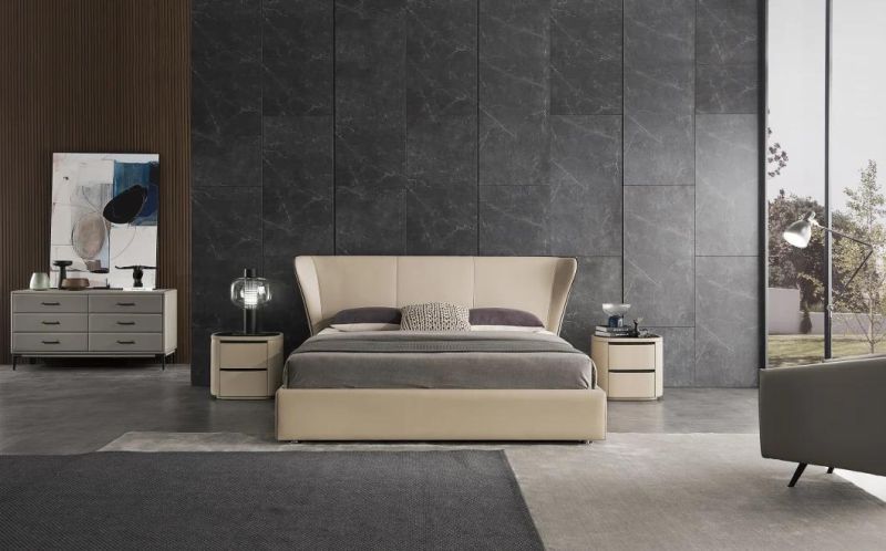 Luxury Bedroom King Size Leather Bed Set Italian Modern Style High-End Fashion Furniture