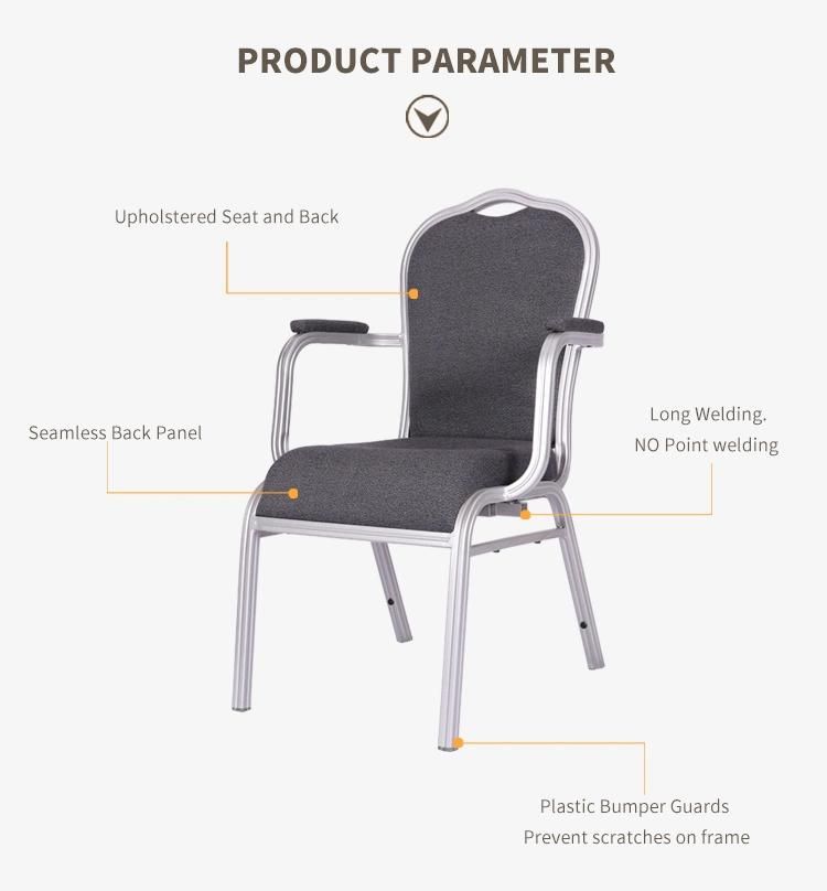 Foshan Hotel Furniture Fabric Stackable Aluminum Banquet Chair with Arm Rest for Hotel