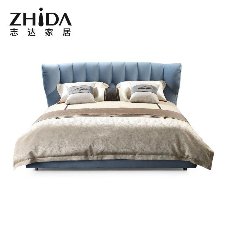 Italian Style Luxury Botton Headboard Genuine Leather Bed Modern Classic Upholsteryfabric Beds Hot Sale Bed Room Furniture Set