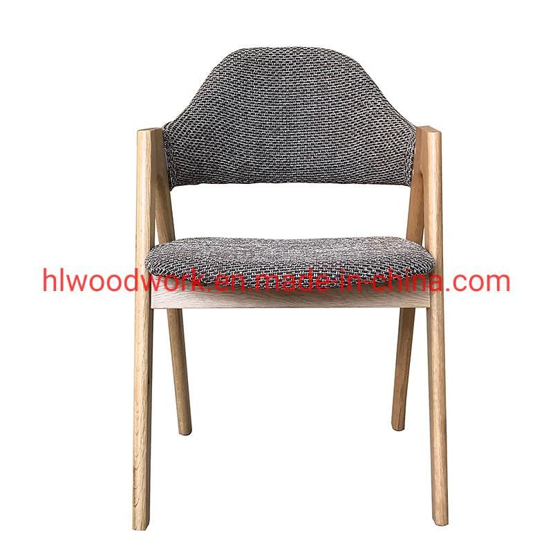 Living Room Furniture Oak Wood Tai Chair Oak Wood Frame Natural Color Brown Fabric Cushion and Back Dining Chair Coffee Shop Chair