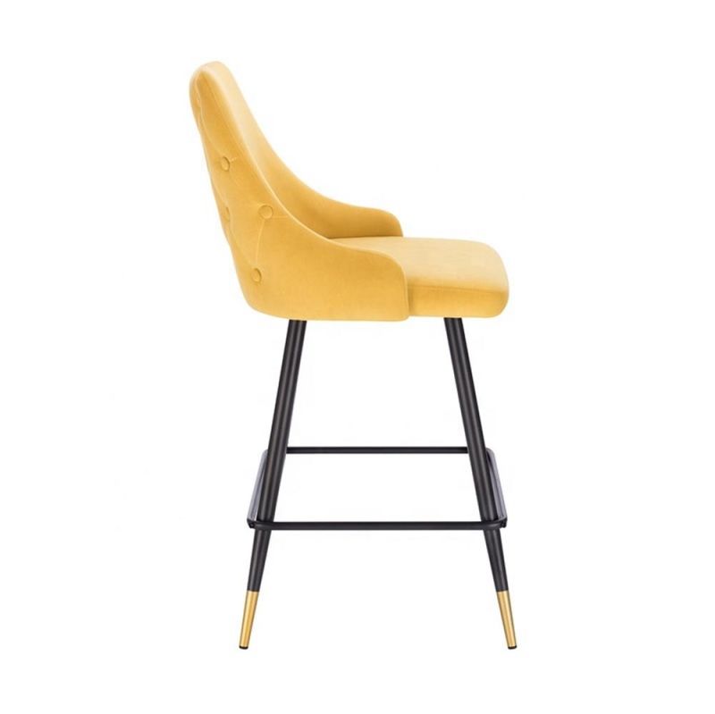 Modern Counter Breakfast Kitchen Chair Retro Bar Stool High Back Velvet Fabric Bar Chair with Black Golden Painting Legs