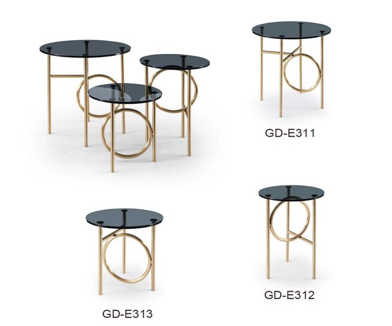 Modern Round Tea Table Sofa Side Simple Steel Coffee Table with Golden Frame