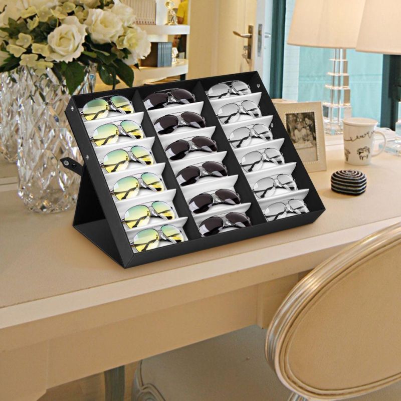 18 Piece Sunglass Eyewear Glasses Display Tray Case Stand