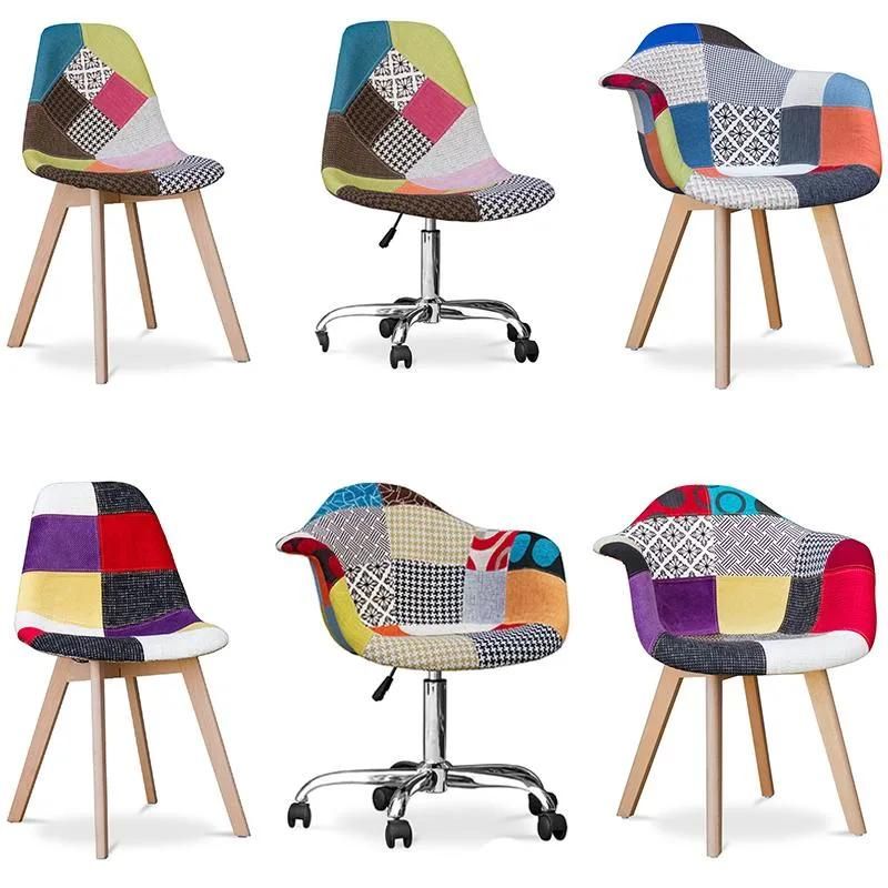 Colorful Upholstered Fabric Wooden Legs Tulip Dining Chair