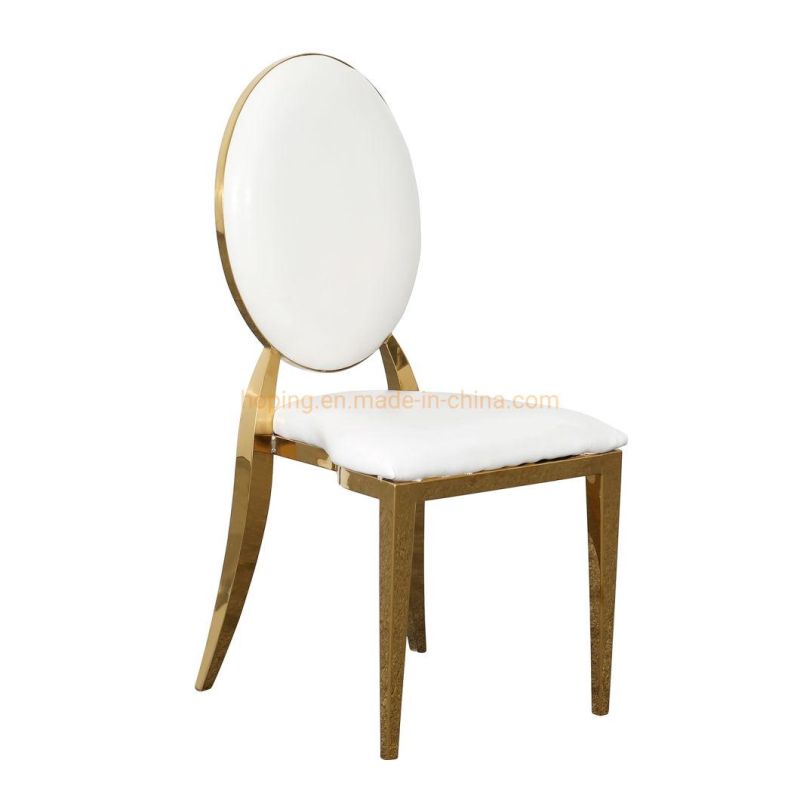 Luxury Golden Stacking Modern Round Back Metal Hotel Restaurant Wedding Banquet Chiavari White Dining Chair