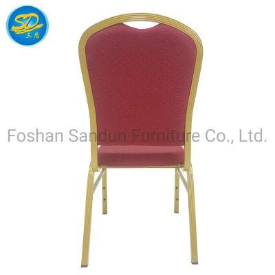 Red Fabric Gold Frame Metal Iron Aluminum Banquet Dining Chair