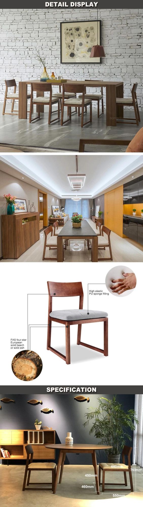 Luxury Design Modern Restaurant Fabric Solid Wood Dining Chair