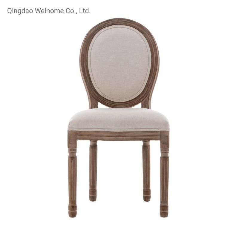 Stackable Beige Linen Fabric Tufted Louis Chair for Events